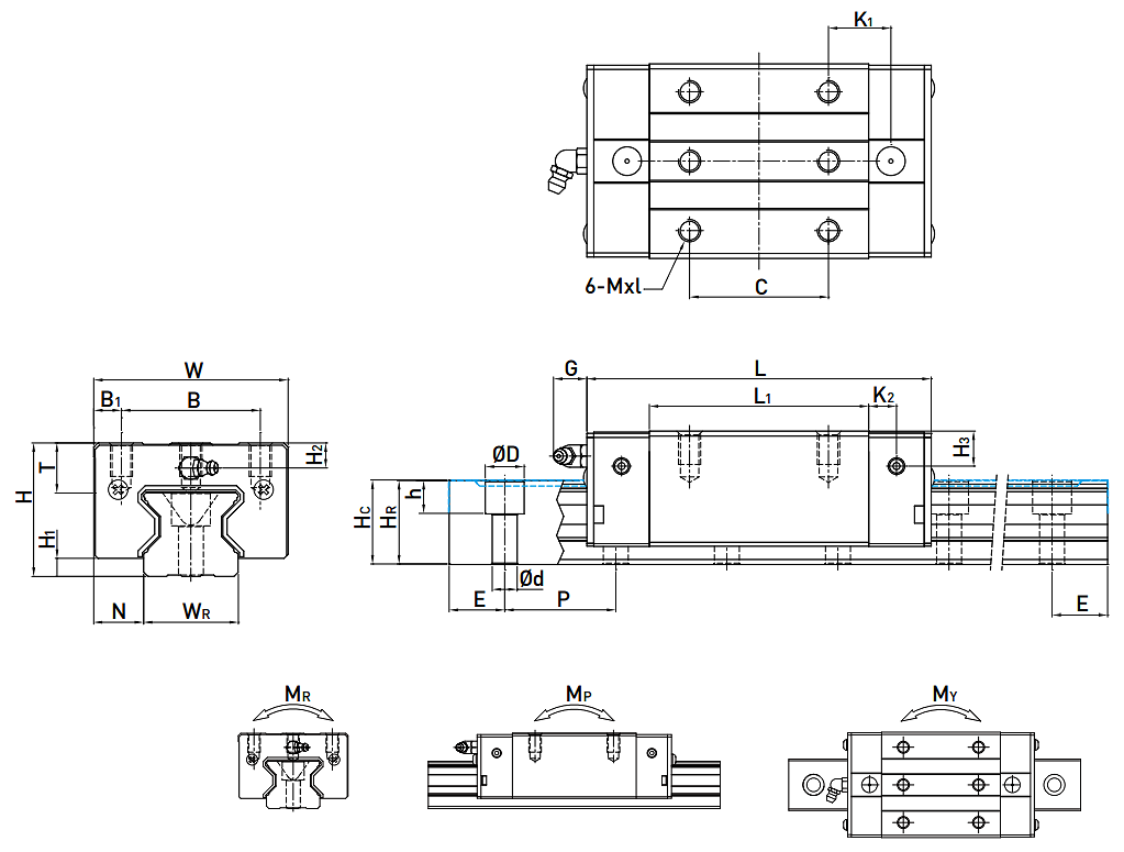 HIWIN Linear Guideway CRGL-CA / CRGL-HA Dimensions