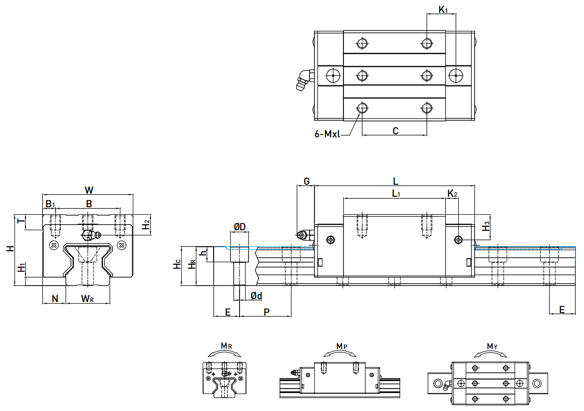 HIWIN Linear Guideway CRGH-CA / CRGH-HA Dimensions